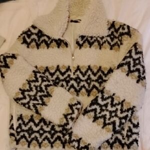 J. Crew Cream and Black Zigzag Teddy Jacket